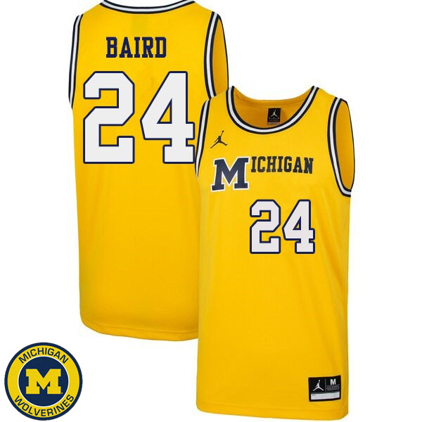 Men's Michigan Wolverines #24 C.J. Baird Yellow 1989 Retro Official Basketball Jersey